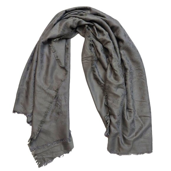 LOUIS VUITTON LV Vintage Gray Silver Pink Monogram Scarf Shawl Wrap - Picture 1 of 13